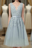 Gray A Line Lace Tulle Short Prom Dress, Homecoming Dresses