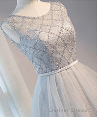 Gray Tulle Beads Short Prom Dresses, Gray Homecoming Dresses