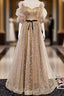 Champagne Sweetheart Tulle Long Prom Dress, Tulle Prom Dresses