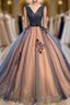 Tulle V Neck Long Prom Gown Tulle Evening Gown