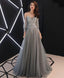 Gray Sweetheart A Line Tulle Lace Long Prom Dress Gray Prom Dresses