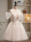 Champagne Tulle Sequins Short Prom Dress, Cute A Line Homecoming Dresses