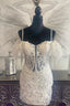 White Plunging V Neck Off The Shoulder Appliques Homecoming Dresses with Feathers