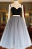 2 Pieces Black Gray Short Prom Dress, Two Pieces Short Black Gray Prom Graduation Dresses