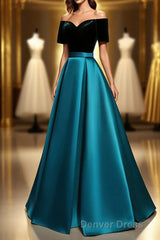 Elegant Velvet Satin Long Prom Dresses, A-Line Evening Dresses