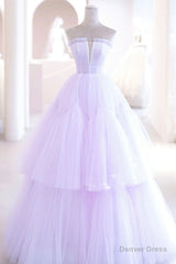 Purple Strapless Tulle Long Formal Gown, Purple A-Line Evening Dress