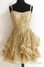 Gold Sequins Short Prom Dress, A Line Homecoming Dresses