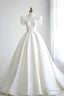 White V Neck Satin Long Prom Dress, Wedding Prom Dresses