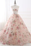 Pink Floral Pattern Lace Long Prom Dress, A Line Prom Dresses