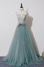 Green Lovely Tulle Straps Long A Line Prom Dress, Green Prom Dresses