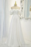 White Satin Long Prom Dress, Off the Shoulder Evening Dress