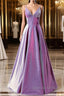 A Line Long Prom Dress Spaghetti Straps Lilac Prom Dresses