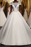 Chic Round Neck Lace Satin Short Sleeves Long Ball Gowns Wedding Dresses