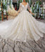 Luxury Lace Wedding Dresses Scoop Half Sleeves Appliques Ball Gowns