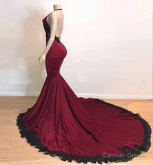 Mermaid V Neck Backless Burgundy And Black Long 2025 Prom Dresses