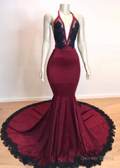 Mermaid V Neck Backless Burgundy And Black Long 2025 Prom Dresses