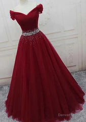 Ball Gown Off-the-Shoulder Tulle Long/Floor-Length Sparkling Prom Dress With Beading