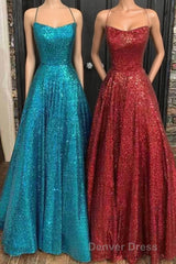 Fantasy Prom Dresses, Princess A-line Bateau Sleeveless Sequined Long/Floor-Length Prom Dresses