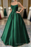 Green Satin Lace-Up Long Formal Dresses, Green Satin Long Prom Dresses Evening Dresses