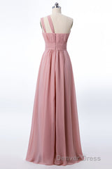 One Shoulder Blush Pink Chiffon A-line Bridesmaid Dresses