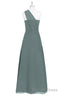 Dark Sage Green Chiffon One Shoulder Long Bridesmaid Dresses