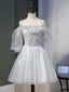 Gray Tulle Lace Short Prom Dress, Gray Tulle Homecoming Dresses