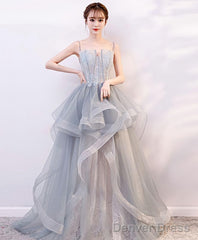 Gray Tulle Lace Long Prom Dress Gray Tulle Lace Evening Dress 2