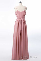 Mauve Pink Chiffon Spaghetti Straps Ruffled A-Line Bridesmaid Dresses