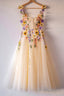 3D Flowers Champagne Tulle Short Prom Dress, Homecoming Dress Sweet 16 Dresses