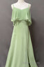 Ruffles Sage Green Straps A Line Long Bridesmaid Dresses with Slit