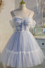Sky Blue Sweetheart Bow Back Short Homecoming Dresses