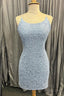 Light Blue Lace Up Sequins Sheath Homecoming Dresses