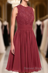 Burgundy Lace Sleeveless Backless A-Line Short Bridesmaid Dresses