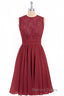 Burgundy Lace Sleeveless Backless A Line Short Bridesmaid Dresses