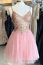 Princess Sequins V Neck Straps A Line Homecoming Dresses