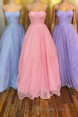 Princess Light Blue A-line Straps Long Prom Gown