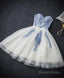 Cute Blue Sweetheart Neck Tulle Lace Short Prom Dress, Blue Homecoming Dresses
