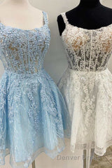 Floral Lace Scoop Neck A-Line Short Party Dresses