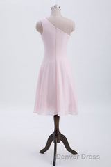 Short Pink One Shoulder Chiffon Homecoming Dresses