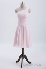Short Pink One Shoulder Chiffon Homecoming Dresses