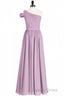 Dusty Purple Chiffon One Shoulder A Line Long Bridesmaid Dresses