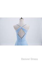 Blue Pleated Straps Chiffon Long Bridesmaid Dresses