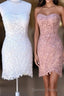 Strapless White Lace Appliques Homecoming Dresses