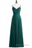 Hunter Green Chiffon V Neck Spaghetti Straps A Line Long Dresses