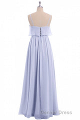 Lavender Chiffon Spaghetti Straps Ruffled A-Line Long Dresses