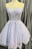 Lavender Strapless Appliques Tulle Lace Up Homecoming Dresses