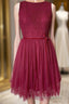 A Line Scoop Neck Tulle Lace Mini Bridesmaid Dresses with Sash