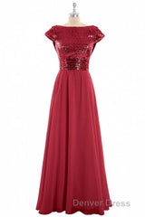Burgundy Sequin Cap Sleeve Backless A-Line Bridesmaid Dresses