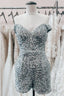 Dusty Sage Off The Shoulder Sequins Sheath Homecoming Romper