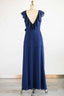 Navy Blue Ruffled Tie Side Long Bridesmaid Dresses